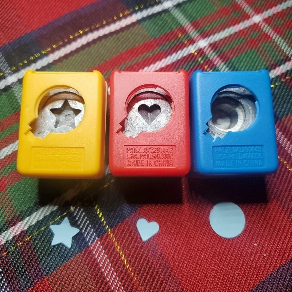 McGill‎ Small Paper Punch Set 3pc Star Heart Circle Craftivity Yellow Red Blue